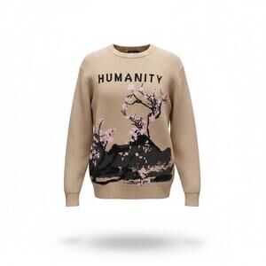 RGSTR Men's Humanity Graphic Sweater Kyoto Osaka Cherry Blossom Tan Size L